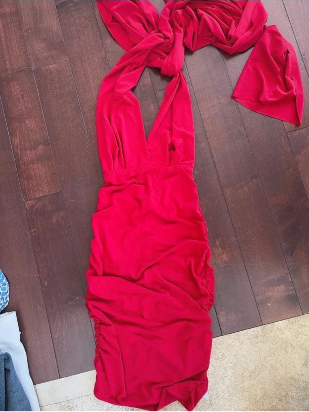Moda International Red One-Shoulder Halter Dress